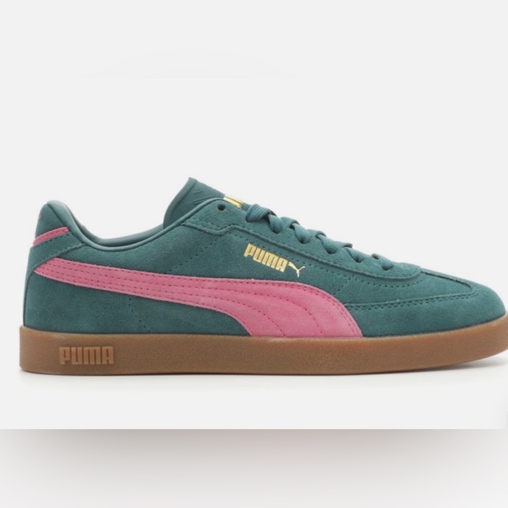 Puma Teal Suede Sneakers with Pink Formstrip and Gum Sole